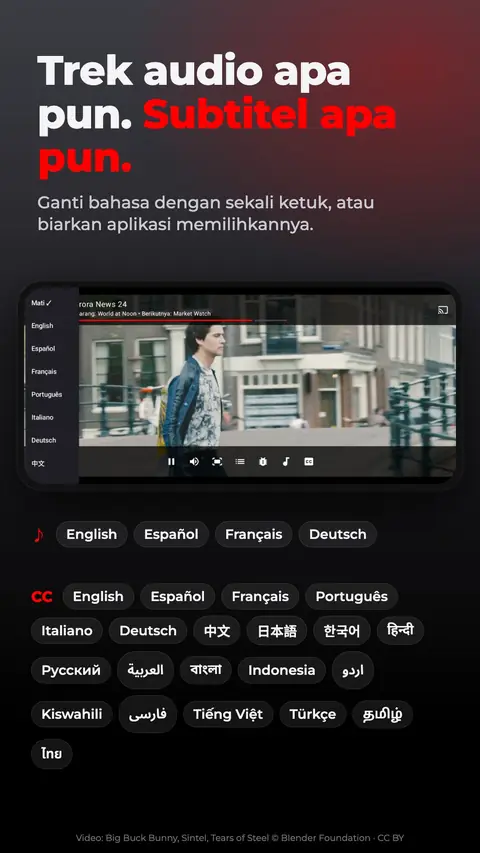 Trek audio apa pun. Subtitel apa pun.