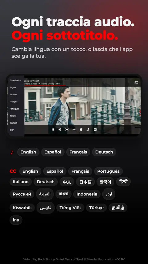 Ogni traccia audio. Ogni sottotitolo.