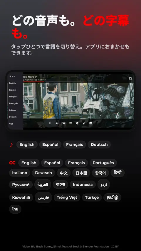どの音声も。どの字幕も。