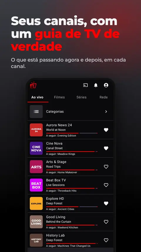 Seus canais, com um guia de TV de verdade