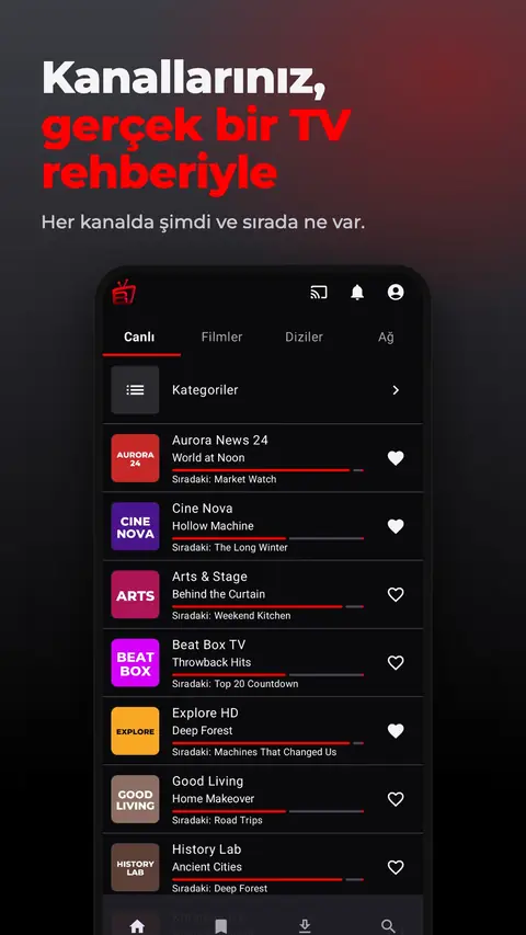 Kanallarınız, gerçek bir TV rehberiyle